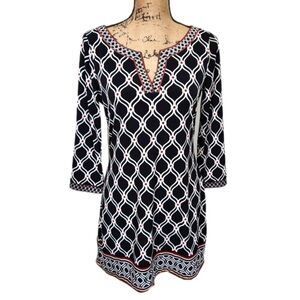 White House Black Market Navy and White Chain Print Mini Dress